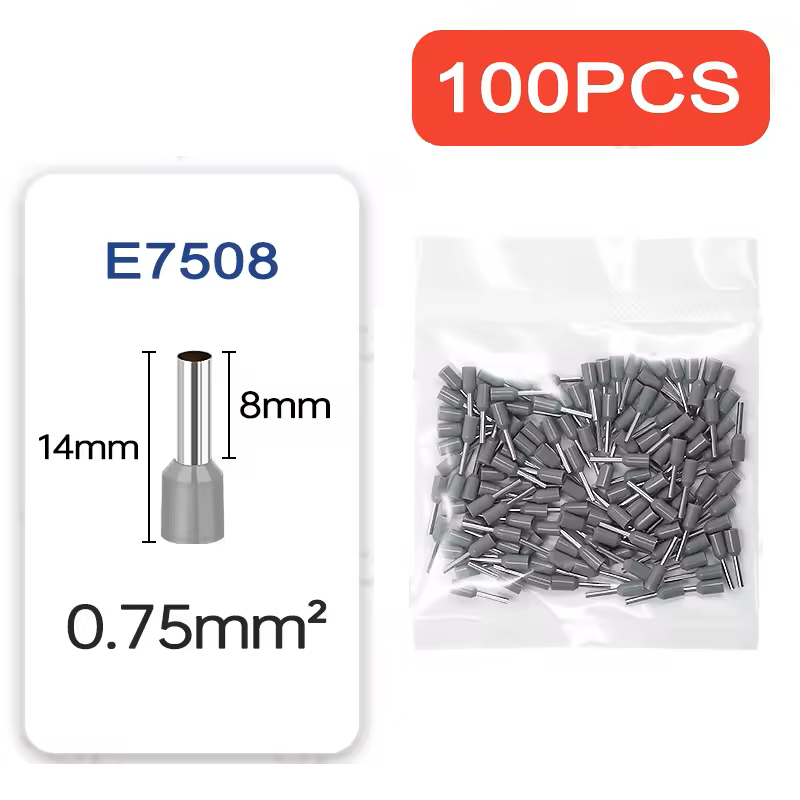 Terminal Tubular Ilhos Simples 0,75mm Cinza c/ 100 und. - Imagem 3