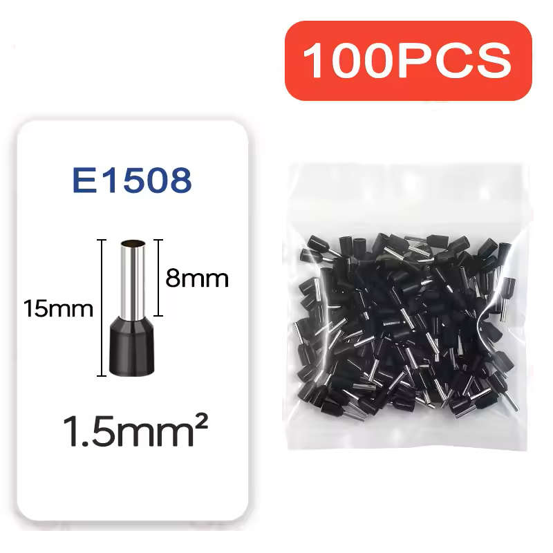 Terminal Tubular Ilhos Simples 1,5mm Preto c/ 100 und. - Imagem 3