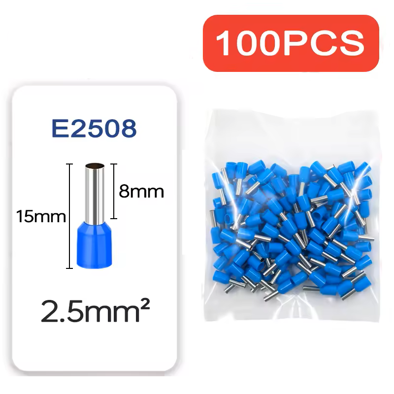 Terminal Tubular Ilhos Simples 2,5mm Azul c/ 100 und. - Imagem 3