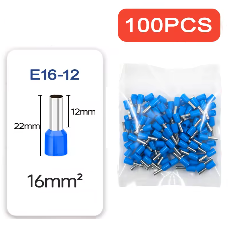 Terminal Tubular Ilhos Simples 16mm Azul c/ 100 und. - Imagem 3
